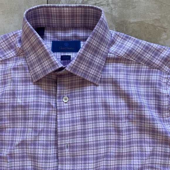 David Donahue Trim Fit Purple Plaid Dress Shirt - Picture 3 of 7